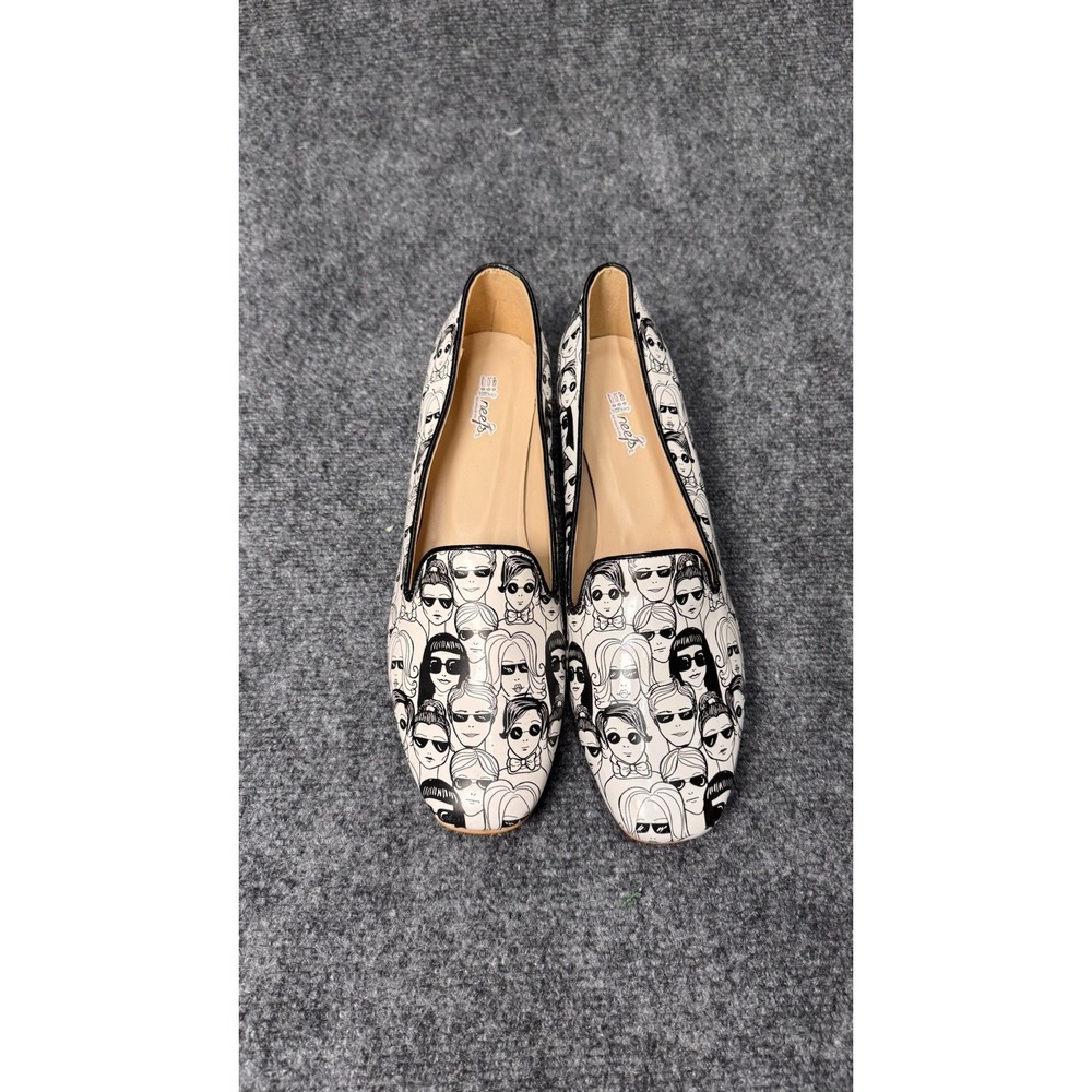 Artsy Graphic Face Print Loafers Square Toe Statement Flats Women's – Neefs 10.5 - Picture 3 of 7